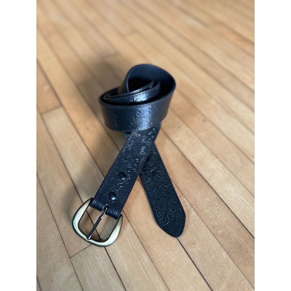 Unbranded 1.5" Tooled Leather Belt‎ Black 46